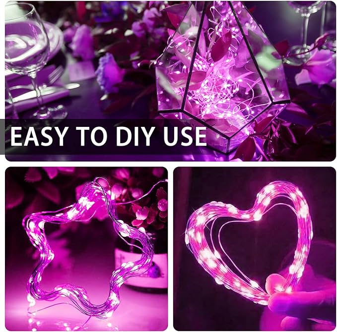 8 Pack Pink Fairy Lights Battery Operated, 7ft 20 LED Mini String Twinkle Lights for Valentine's Day Easter Christmas Halloween Mason Jars Centerpiece Table Decorations (8, Pink)