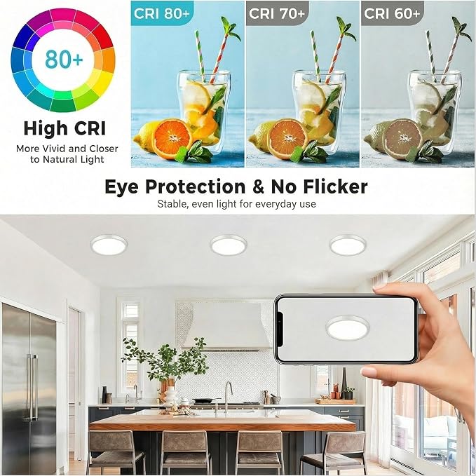 libtit 6Pack 7inch LED Flush Mount Ceiling Light, Dimmable & 5Color Temperatures (3000K-6500K), 15W Round Slim White Light Fixture for Closet Hallway Kitchen Bathroom Laundry