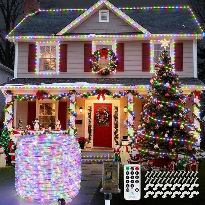 OMIKA Connectable 66ft 800LED Rope Lights for Outside, Multicolor LED Rope Lights Plug in with Remote Timer, 8 Lighting Modes, Outdoor Rope Lights Waterproof for Party, Christmas Decorations