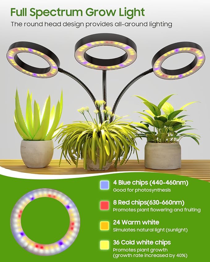 Grow Lights for Indoor Plants, Full Spectrum LED Plant Light with Tripod Stand, Plant Growing Lamps with Timer 3/9/12H, 3 Color Modes, 6 Brightness, 78'' Adjustable Height for Large Plants