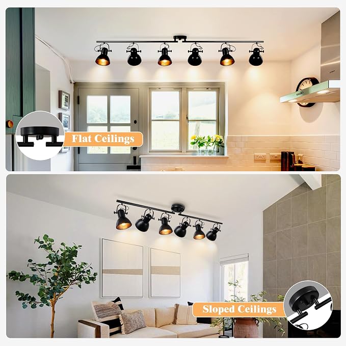 6-Light Track Lighting for Kitchen, Track Lights Ceiling Mount 57.5" Vintage Industrial Track Light 6 Rotatable Heads Adjustable Kitchen Track Lighting Fixtures Ceiling for Bedroom Office Bar