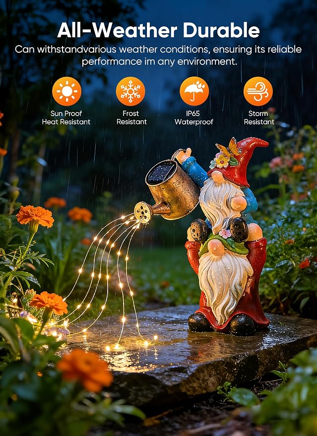 Brightown Solar Garden Gnomes Outdoor Statue with 36 LED Lights | Hand-Painted Resin, IP65 Waterproof Garden Decor for Patio Lawn Yard Christmas Decorations, Unique Gnomes Gifts for Mom