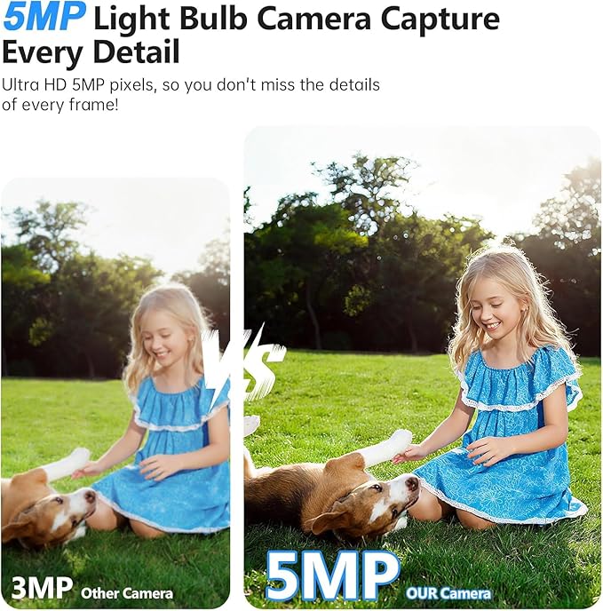 5MP Light Bulb Security Camera Outdoor, 5G&2.4GHz WiFi Lightbulb Outdoor Wireless Security Cameras for Home Security, Two-Way Talk,Color Night Vision, No-Drill, 2-in-1 Bulb Security Camera