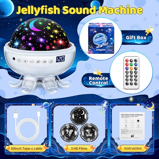 Baby Sound Machine with 30 Soothing Sounds,Night Light Projector with Star | White Noise Machine for Sleep,31 Color&4 Films,Remote,Timer,Dimmable Sensory Light Toys for Autism,Egg Light,Baby&Kids Gifts
