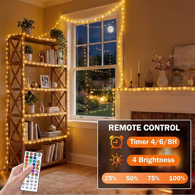 100FT 300LEDs Fairy Lights Plug in, 30V 24 RGB Colors+Warm White Color Changing Twinkle Lights, 150 Lighting Modes Timer String Light with Remote for Indoor Outdoor Festival DIY Decor