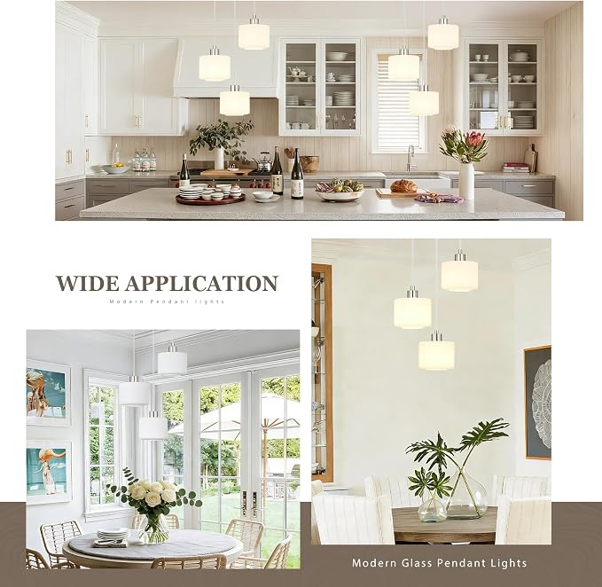 Brushed Nickel Dining Room Chandelier Light Fixture, 3-Light Pendant Lighting with Milk Glass, Modern Kitchen Island Cluster Hanging Pendant Lights for Kitchen Dining Room, OS-YQ8153-3BNW