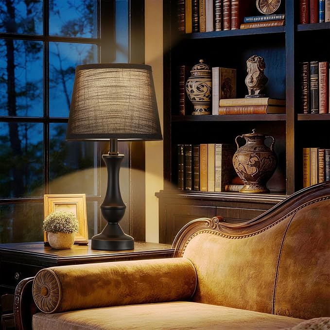 Luvkczc Table Lamp Set of 2, 19" Mordern Bedside Lamps for Living Room & Bedroom, Linen Shade Desk Lamps for Nightstand, Office, Study(Bulb not Included)