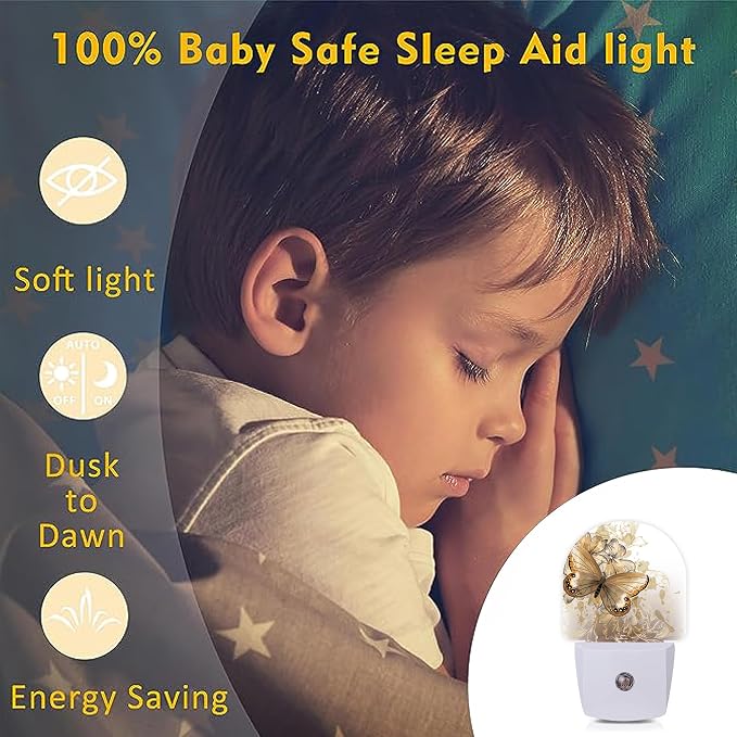Bird Cardinal Night Lights Plug into Wall for Girls Boys Room,Night Light LED Lamp Dusk to Dawn Sensor Round Lamp for Bedroom Bathroom Hallway Home Wall Decor (Butterfly Floral)