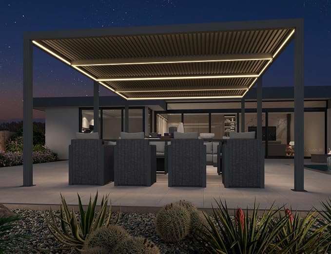 PURPLE LEAF Louvered Pergola 14' x 20' 94AS LED Strip Light 53mph Windproof | Four Adjustable Roofs, Reinforced 5.12-Inch Beams, All-Aluminum Rustproof, Plus Hidden LED Lights, Multiple Size Options