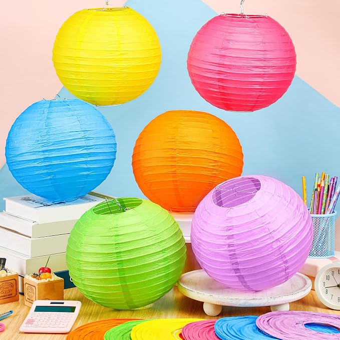 12 Pcs 10 Inch Hanging Paper Lanterns Party Decorations Modern Neon Classroom Decor for Birthday Back to School Party Decoration for Classrooms Wedding Birthday Ceilings