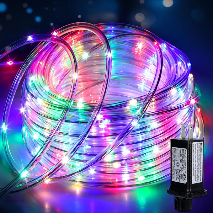 66ft LED Rope Lights Outdoor, 240 LED Connectable and Flexible Tube Lights with 8 Modes, Waterproof LED Rope Lighting for Garden, Patio, Pool, Bedroom, Party, Indoor Outdoor Decoration (Multicolor)