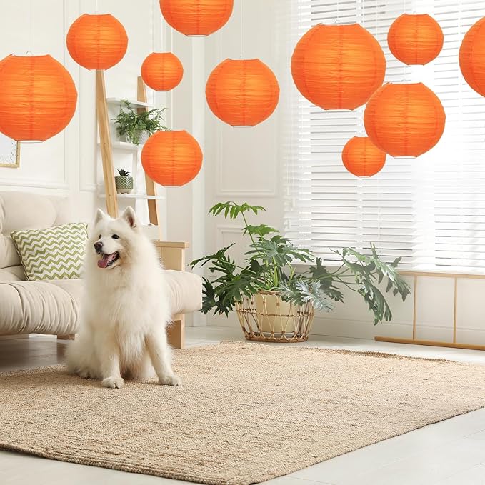 Orange Paper Lanterns 12 Pcs Assorted size of 6" 8" 10" 12" Chinese Round Paper Hanging Decorations Lanterns Lamps for Home Decorations, Parties, and Weddings