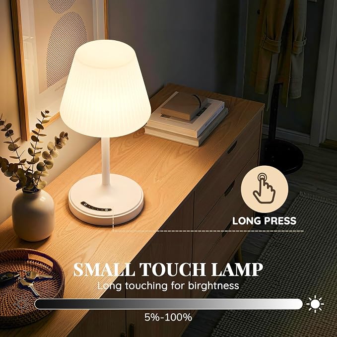 Waterproof Shower Lamp Outdoor Cordless Table Lamp, 3 Color Dimmable -White | touch dimmable, weighted base, bathroom shower light, patio dinner, RV camping, charge your phones, memory night light
