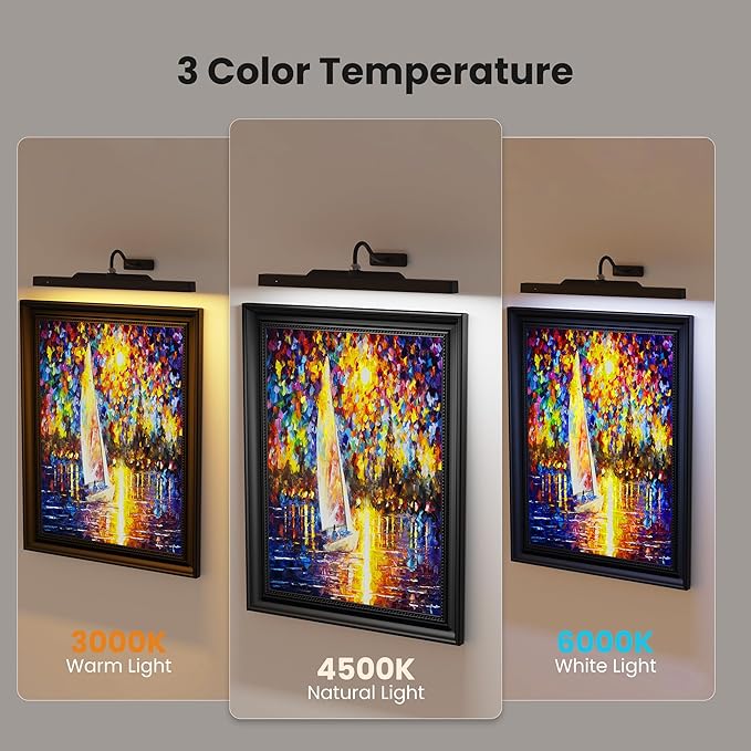 Dimmable Cordless Picture Light with Controller and Timer, Rechargeable 5000mAh Battery Wall Sconce for Wall Pictures, 16in Wall Light for Gallery Artwork, Paintings, Phote, Portraits - Black