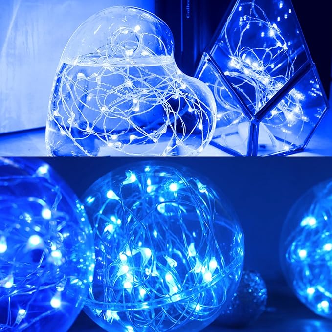 12 Pack Fairy Lights Battery Operated with Timer 6.5feet Silver Wire 20 LEDs Waterproof 8 Modes Twinkle Lights for Garden Bedroom Wedding Christmas Party Mason Jar Decor Celebration Lighting (Blue)