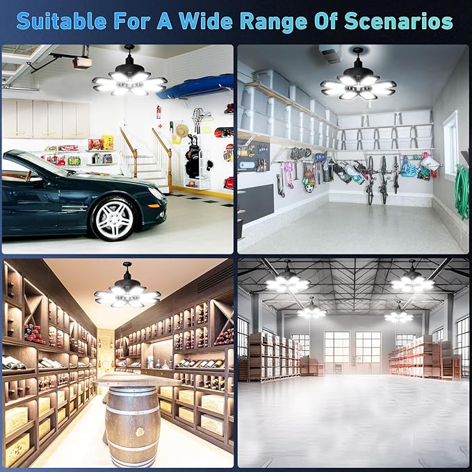 Garage Light - 240W 24000LM 6500K Garage Lights Ceiling LED with 8+1 Deformable Panels, E26/E27 Screw Socket in LED Shop Light for Workshop, Basement, Gym, Barn, Warehouse etc Bay Lighting