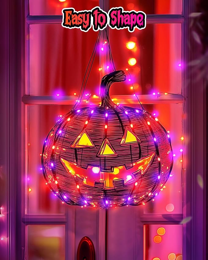Minetom Halloween Fairy Lights Battery Operated, 5 Pack 7 FT 20 LED | Fairy Lights with Timer, Black Wire Halloween String Lights Indoor, Fairy Lights for Bedroom Classrom, Orange and Purple