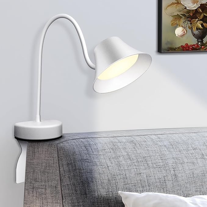 Headboard Reading Light - No Drill Installation Book Light for Bed, 3-Color Temp & 5 Dimmable Levels, 95+ CRI Natural Light with Flexible Gooseneck, Wall-Safe Bedside Lamp for Night Reading