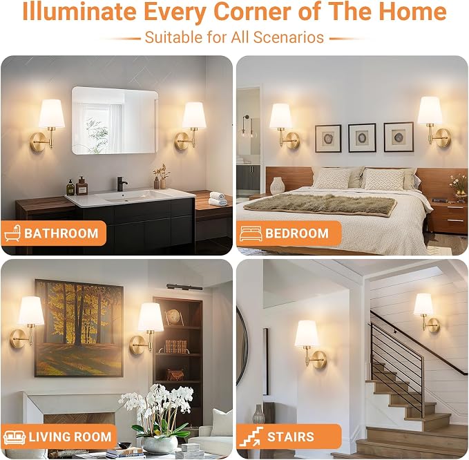 Peel and Stick Wall Sconces, Stick On Wall Sconce Set of 2, Battery Operated Wireless Adhesive Wall Lights, Corn Bulb with 10000mAh Battery, Easy Install for Bedroom Living Room Wall Decor