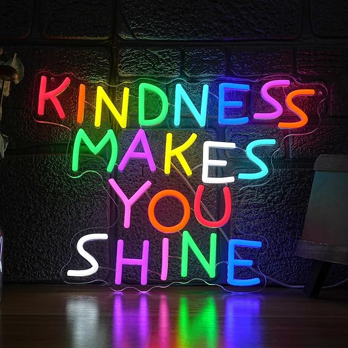 Kindness Makes You Shine Neon Sign Kindness Classroom Neon Light Be Kind LED Light Up Sign for Wall Decor Bedroom Coffee Office Party Home(12.6 * 16.54In)