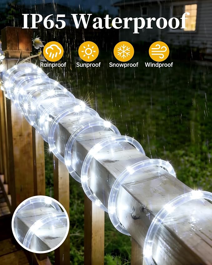 MERRIMAX M Solar Rope Lights Outdoor, 72FT 200LED Solar String Lights with 8 Lighting Modes, Waterproof Solar Powered Fairy Lights for Party Garden Yard Home Holiday Tree Decoration, Pure White
