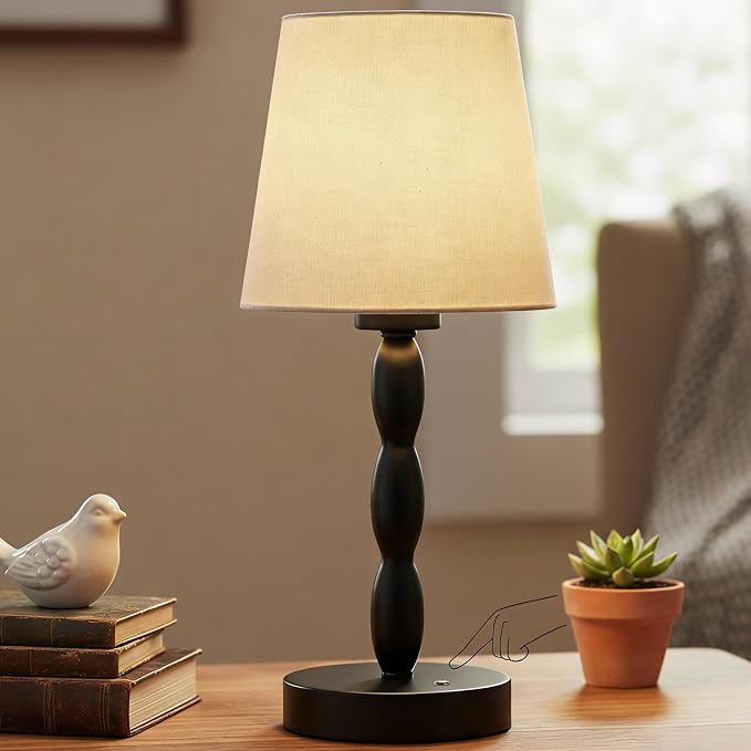 Rechargeable Cordless Table Lamp, 5000mAh Battery Powered Touch Desk Lamp, 3-Level & Stepless Dimmable Night Light, Portable Bedside Lamp for Bedroom, Outdoor, Bulb Included, Black