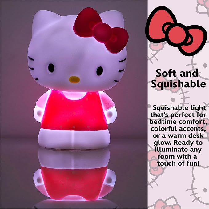Idea Nuova Hello Kitty Squishy Soft Silicone Accent Night Light 5.8" LED Soft Mood Lamp for Decor, Kids Bedrooms, Collectors & Gift Giving