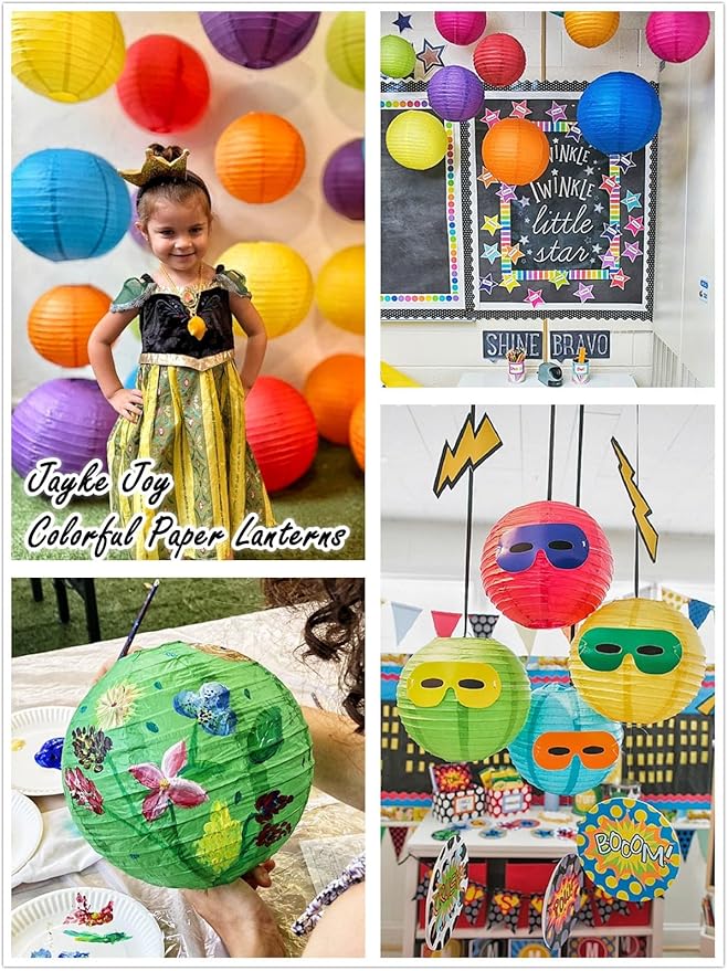15pcs Colorful Paper Lanterns Multicolor Hanging Ball Lanterns for Birthday Wedding Bridal Baby Shower Home Office Classroom Outdoor Indoor Party Decoration (14 inch)