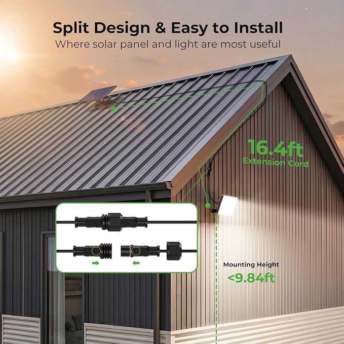 nipify Solar Lights Outdoor,3 Modes Solar Flood Lights Outdoor with Remote Control,IP65 Waterproof Solar Security Lights, 16ft Cable Solar Motion Lights for Outside Yard Garage Garden Dusk to Dawn