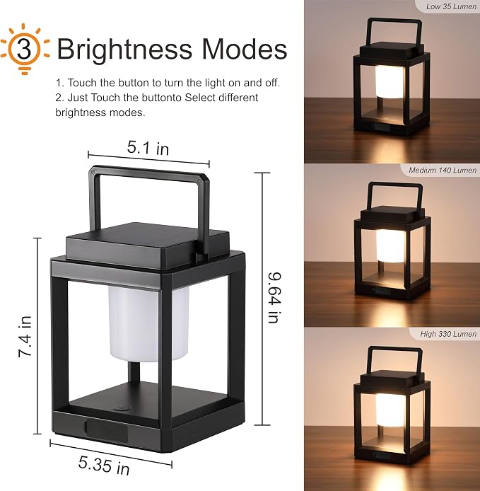 Outdoor Table Lamp, Brightness LED Nightstand Lantern, Portable Rechargeable Solar Lamp Waterproof, Touch Control Outdoor Lamps Cordless Lights Decorative for Patio/Walking/Reading/Camping