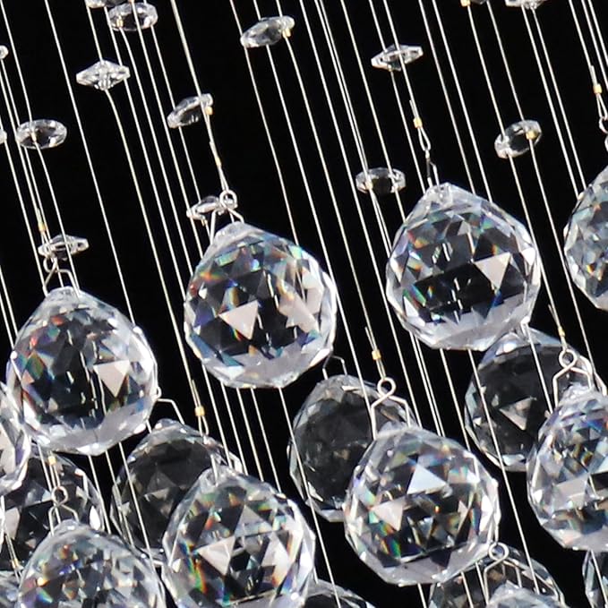 CLAIRDAI Modern Chandeliers Crystal Round Raindrop Chandelier Lighting Flush Mount Ceiling Light Fixture Crystal Raindrop Pendant Light for Living Entryway Room Dining Room,3*GU10 Bulbs