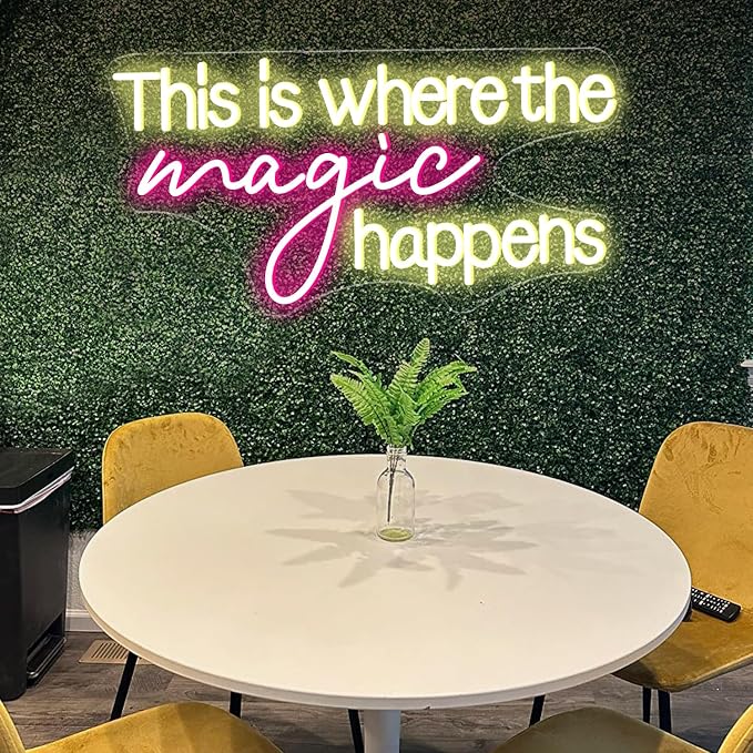 Large This Is Where The Magic Happens Neon Signs, Dimmable Neon Light Signs with ON/OFF Switch, LED Neon Light Sign for Living Room Home Gym Decor, Wedding Birthday Party Neon Sign, 25x13 Inch