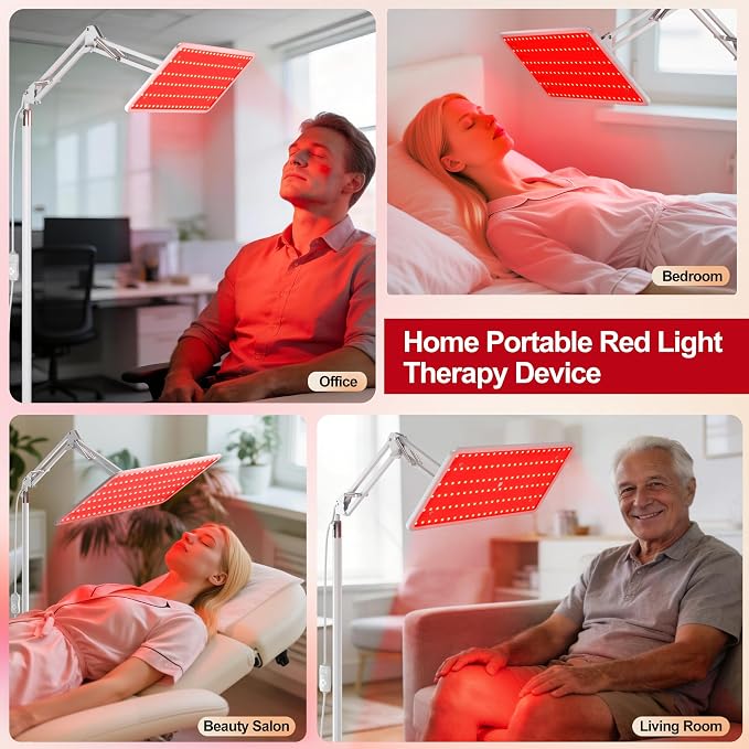 Morfone Red Light Therapy for Body Face Tri-Wavelength 660nm, 850nm, 940nm | LED Infrared Light Therapy Lamp Panel with Adjustable Stand Protective Glasses, Home Use, Gift for Women Girl, White M