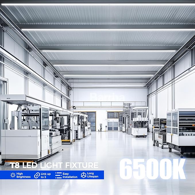 Barrina LED Shop Lights, 8FT 100W 15000LM 6500K, Super Bright White, V Shape, Clear Cover, High Output, Linkable, T8 LED Tube Light, for Garage 8 Foot with Plug (Pack of 4)