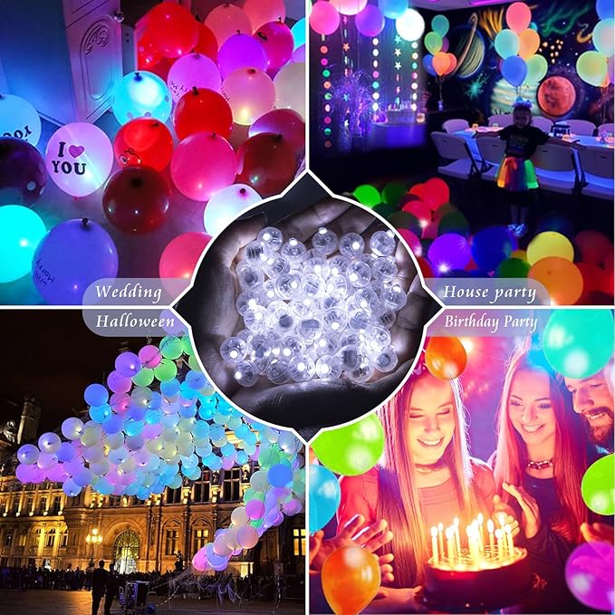 100pcs Balloon Lights Mini Led Lights Round Long Standby Time Ball Lighting Paper Lantern Balloons Lighting for Birthday Party Christmas Halloween Decoration Cold White