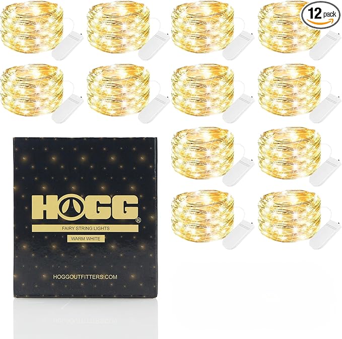 Hogg 12 Pack LED Fairy Lights - 7 ft, Centerpiece Table Decorations for Party, Small LED Lights Battery Operated, Center Pieces Decoration for Table, Battery Powered Firefly Fairylights, Warm White