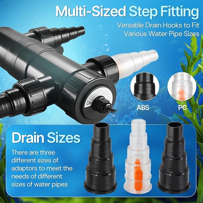 Flexzion Pond UV Lights for Outdoor Ponds - 18W Medium Light, 5283-Gal Capacity, 2500L/H UV Pond Clarifier for Outdoor Ponds, Clears Water in Days (CUV-118) | 18W Uv Light for Pond Clarifier, 2500L/H Flow