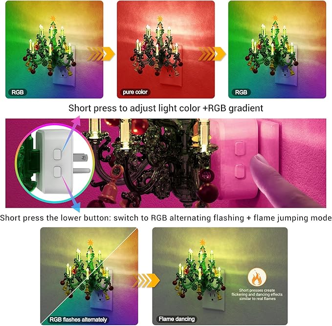 JandCase Night Lights Plug into Wall, Christmas RGB Pendant Night Light with Flame Effect,10 Color Changing Nightlight with180° Rotatable,Dimmable Plug in Night Light for Home Holiday Decor