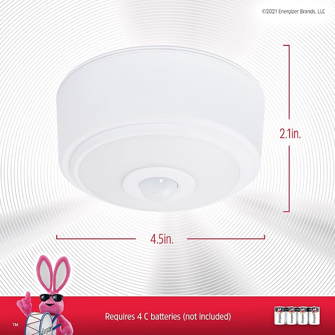 Energizer Motion Sensor Ceiling Light, Battery Operated, 100 Lumens | 15 Foot Motion Detection, Hands Free Lighting for Closet, Pantry, and Utility Room, Wireless Ceiling Light Fixture