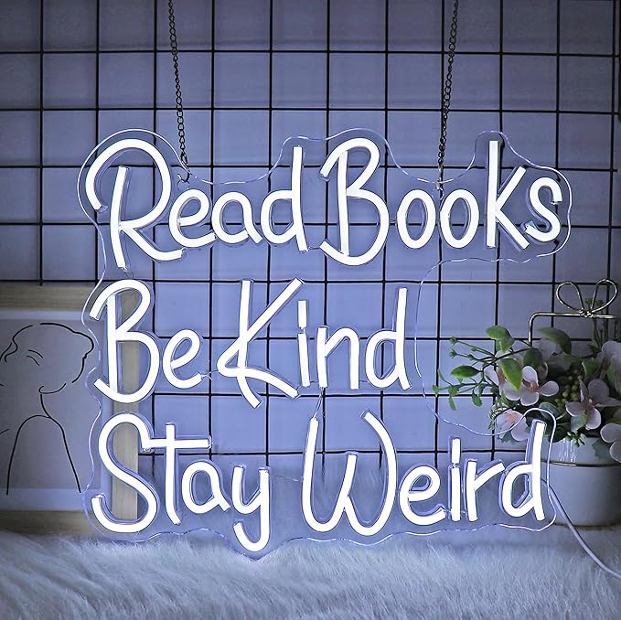 Neon Sign, JGHTURIE Read Books Neon Signs for Wall Decor White Led Lights Signs for Classroom Office Library Bookshop Study Room Decoration USB Powered