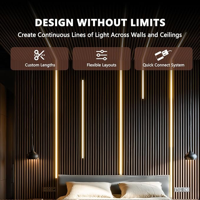VST 16.4ft Smart Silicone Recessed LED Strip for Wood Slat Wall Panels, 24V | 2700K-6500K Tunable White, Alexa/App/RF Smart Control, Cut-to-Fit Continuous Strip with Quick Connectors for Custom Layouts