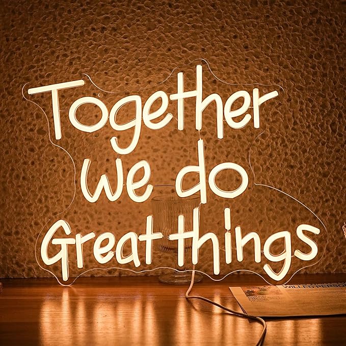 Together We Do Great Things Neon Sign Dimmable Inspirational Neon Light Signs Wall Art Decor for School Home Office Positive Classroom Decor USB Neon Light 16.5 * 12.6 IN