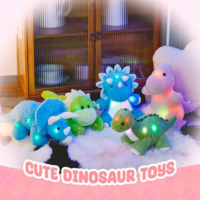 Glow Guards 12'' Light up Music Dinosaur Stuffed Animal, LED Soft Dinosaur Plush Toy with Magic Night Lights&Lullaby, Birthday Children's Day for Toddler Kids (Pink, Music)
