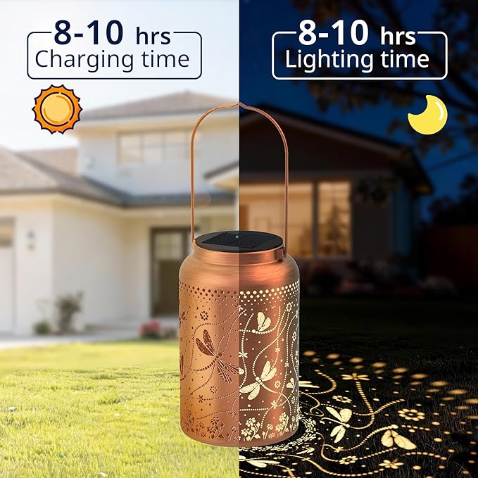 Solar Lanterns Outdoor Waterproof,Dragonfly Solar Lantern Gift for Women Girl Mom Grandma ,High-Strength Metal Hanging Solar Lantern for Yard,Garden,Porch Landscape Deconrations-2 Pack
