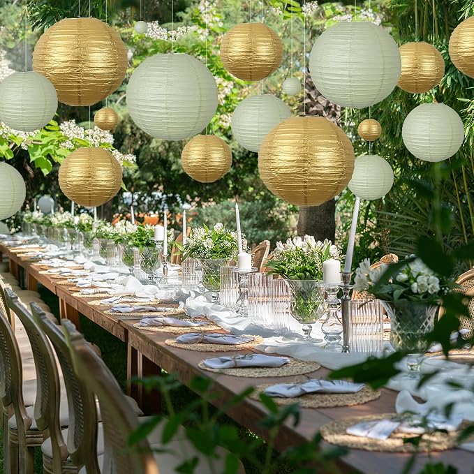 20Pcs Paper Lanterns Decorative, Sage Green and Gold 6"8"10" for Home Decor | Round Hanging Paper Lanterns Decorations for Rustic Party Bridal Shower Wedding Engagement Birthday Classroom Ceiling Decor
