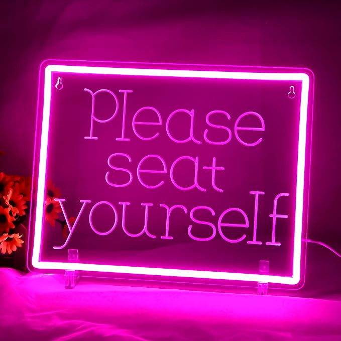 Please Seat Yourself Neon Sign for Wall Decor | Dimmable pink neon light, restroom bathroom wall decor, decorative sign for home commercial , size 13.8*10.7 in