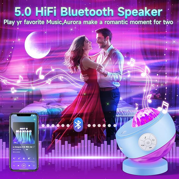 Portable Bluetooth Ambient Lighting Sound Machine Aurora Night Light Projector with 30 Sounds,16 Colors Star Northern Lights Projector, Remote Timer Teen Gift Led Lights Mood Sensory Light for Autism