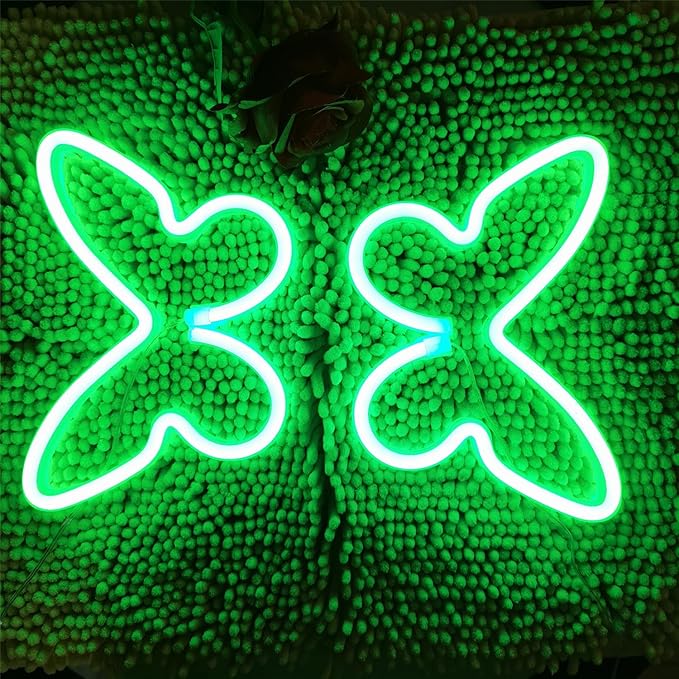 Butterfly Neon Signs, 2Pack Green Butterfly LED Signs, 8.89x0.79x6.06 Inches, PVC Material, USB or 3-AA Battery Powered, Wall Mount, Home/Party/Office Decor