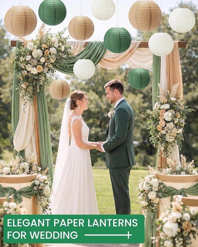 Treela 48 Pcs Paper Lanterns Party Decorations Chinese Round Paper Decor 4/6/8/10 Inch Asian Hanging Lamps Decorative for Birthday Party Wedding Bridal New Year Supplies(Dark Green)