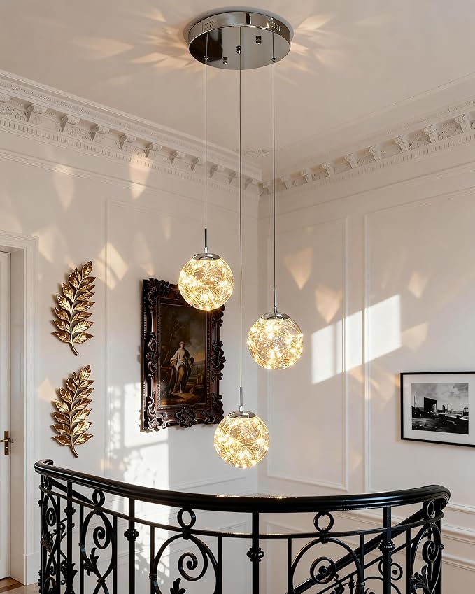 Pendant Lights Modern Crystal Chandeliers Hanging Light Fixture for Kitchen Island Sphere Pendant Light,Adjustable Chandelier for Dining Room,Foyer,Living Room Entryway